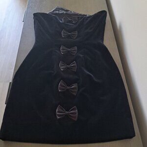 Andrea Jovine Little Black Dress Back Bows Strapless Velvet Cocktail  LBD Sz 6